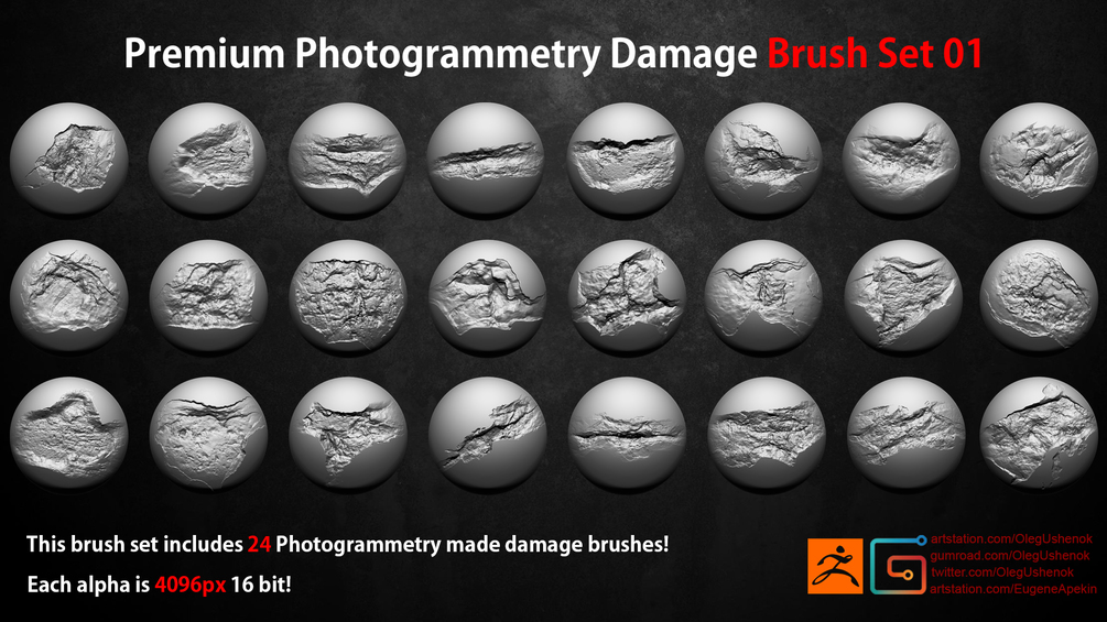 Photogrammetry Wall Damages Brushes + Alphas - Vol. 1 _ By Oleg Photogrammetry Wall Damages Brushes Photogrammetry Wall Damages Brushes,Oleg