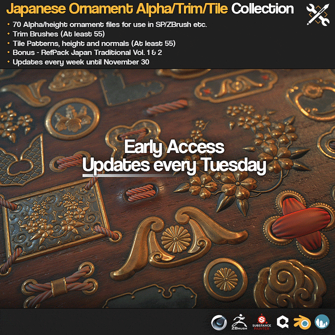ZBrush/SP - Japanese Ornament Alpha/Trim/Tile Collection _ By JRO TOOLS Japanese Ornament Japanese Ornament,Alpha/Trim/Tile Collection,jro