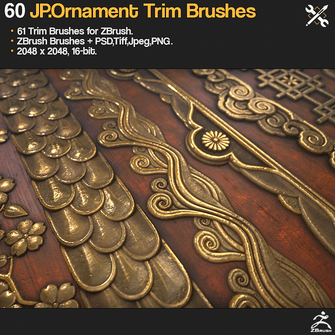 ZBrush - 60 JP.Ornament Trim Brushes_By JROTools Ornament Trim Brushes Ornament Trim Brushes,JROTools