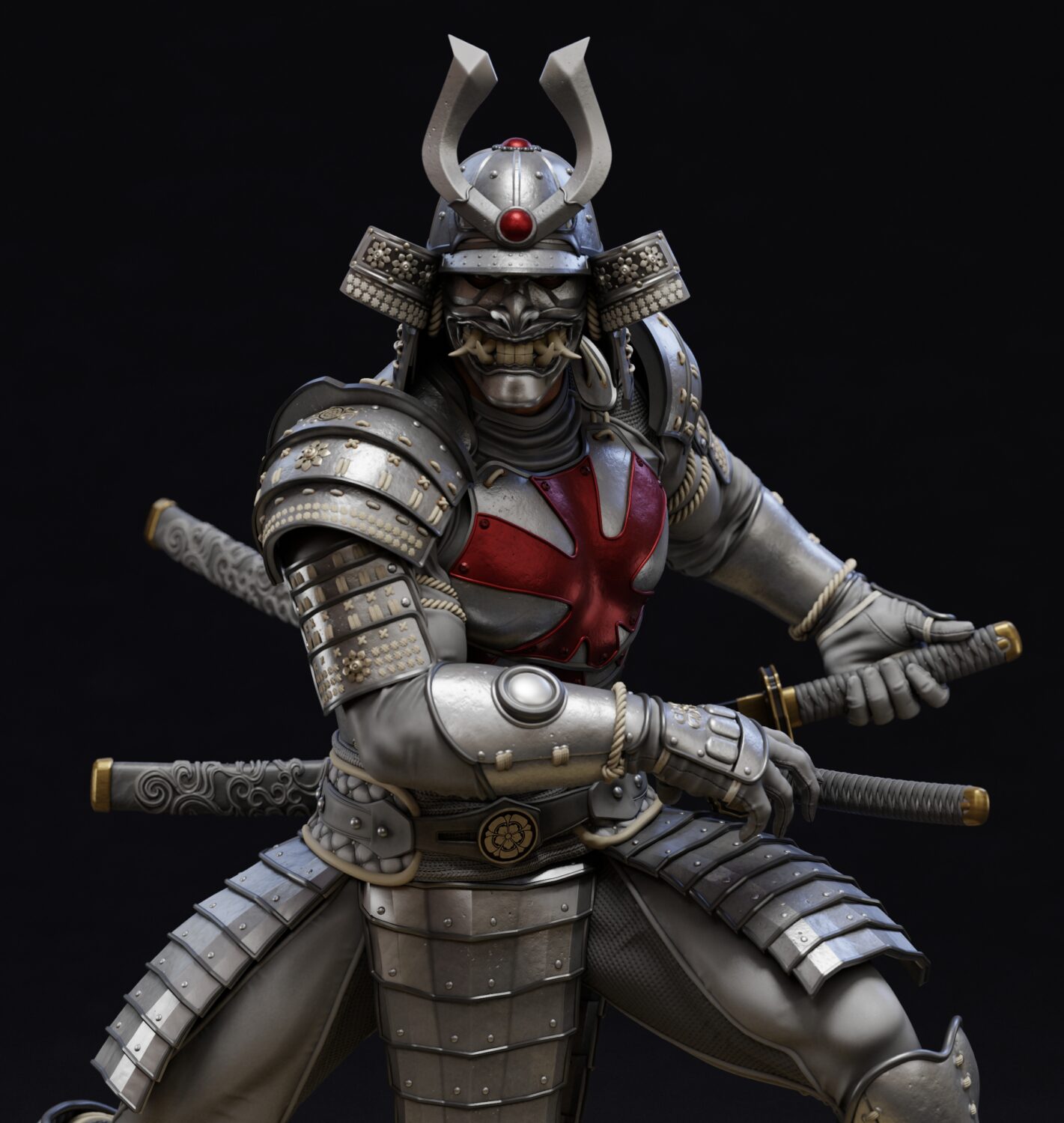 Silver Samurai Statue