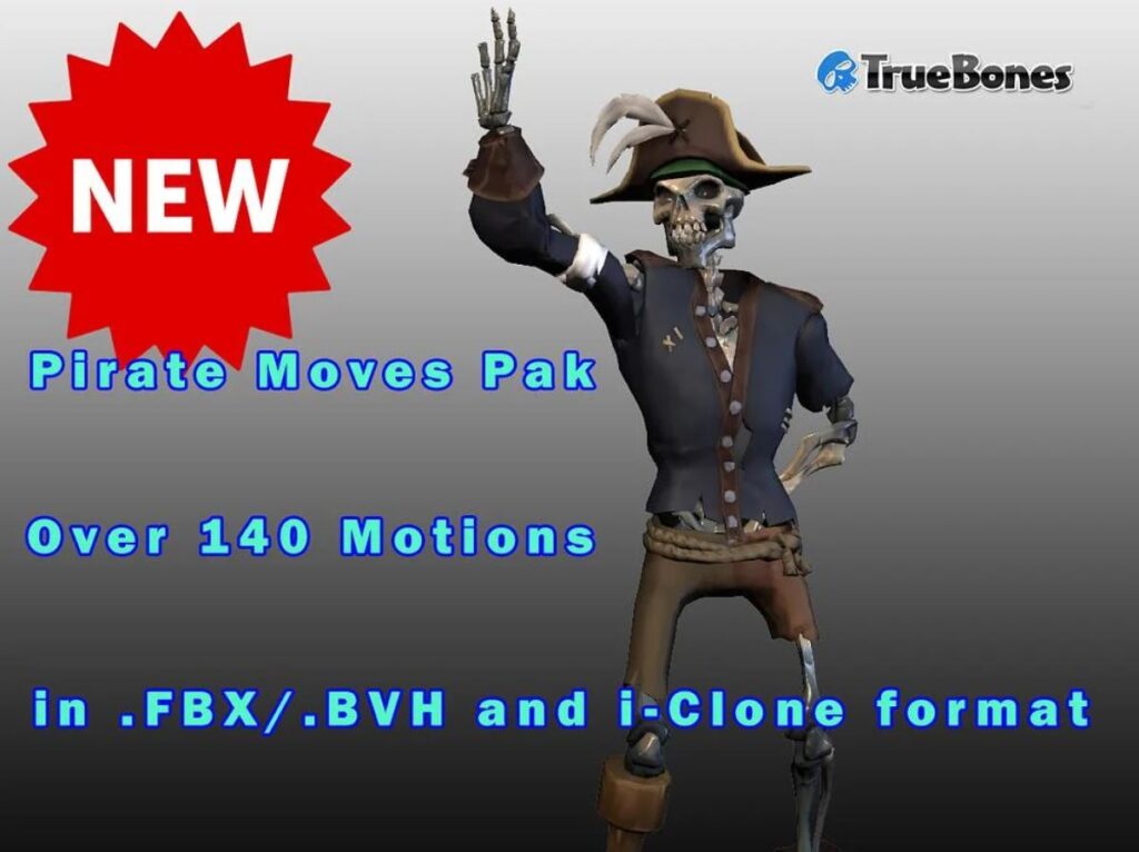 THE PIRATE MOVES MOCAP PAK, Over 140 Animations in .FBX/.BVH and i-Clone format By Truebones THE PIRATE MOVES MOCAP PAK THE PIRATE MOVES MOCAP PAK